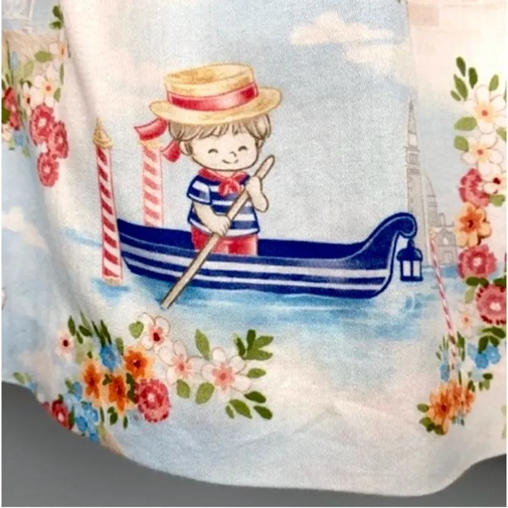 Mayoral Nautical Landscape Baby Dress Cotton Cap Sleeves Button Down Closure 12m